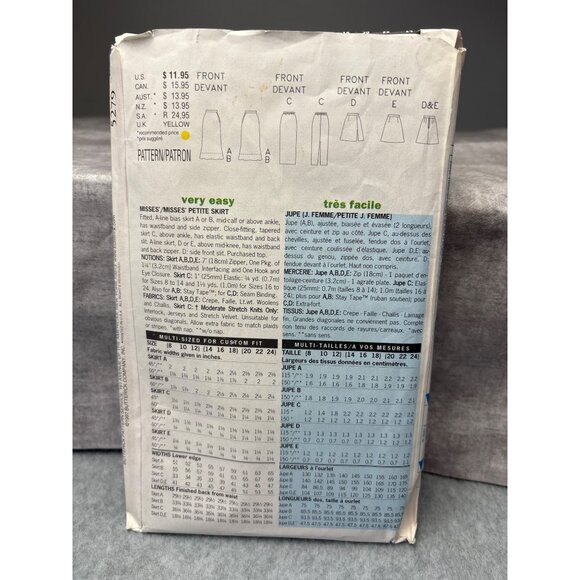 Butterick Classics Skirt Sewing Pattern 5279 Size 14-16-18 Uncut 1997 - Picture 3 of 8